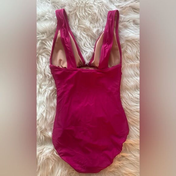 NWT J. Crew Ruched V-neck One-Piece in Radiant Fuschia - Picture 4 of 12